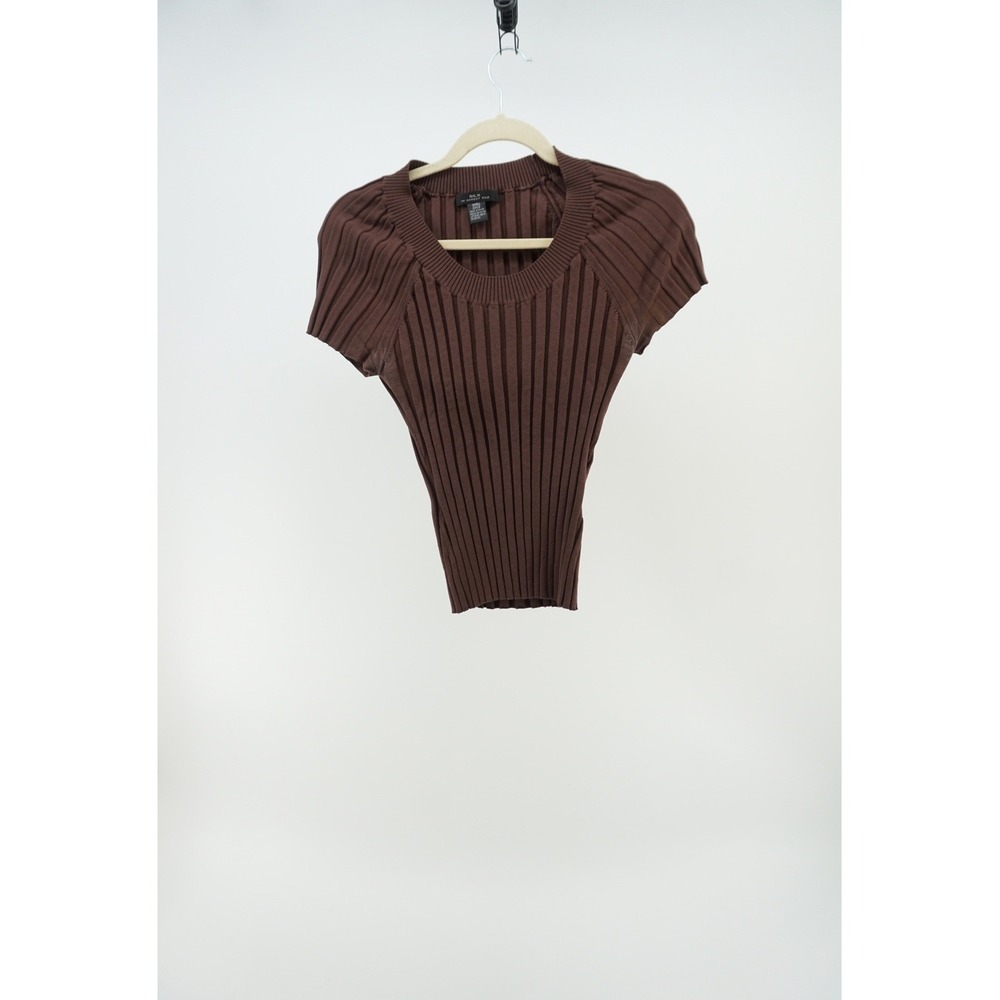 SILX August Silk Ribbed Knit Short Sleeve Top Dark Academia Brown Small